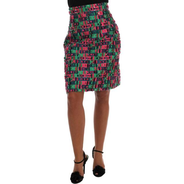 Dolce & Gabbana Pink Green Jacquard Pencil Skirt - IT40|S (IT44|L)