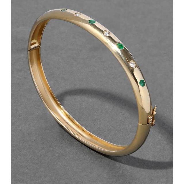 Alexis Bittar Vintage 18K Gold Modern Design Diamond & Emerald Studded Hinge Bracelet  | Statement Jewelry from Alexis Bittar (One Size)