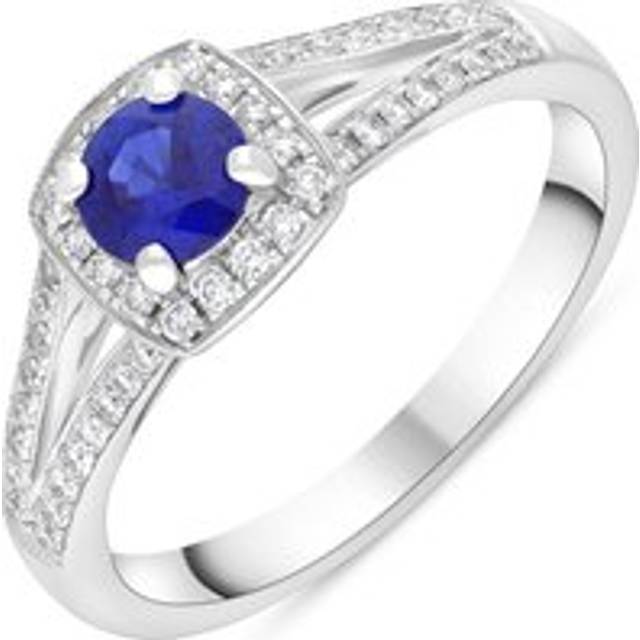 18ct White Gold 0.50ct Sapphire 0.25ct Diamond Cushion Cut Cluster Ring - N