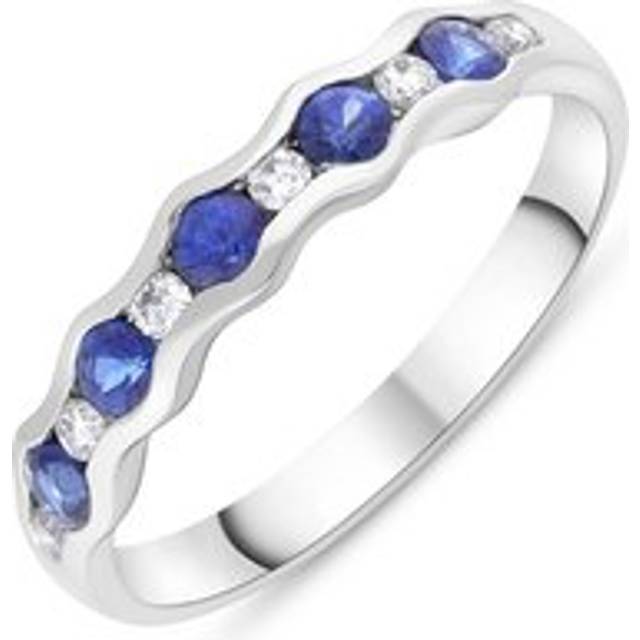 18ct White Gold 0.48ct Sapphire 0.12ct Diamond Half Eternity Wave Ring - N