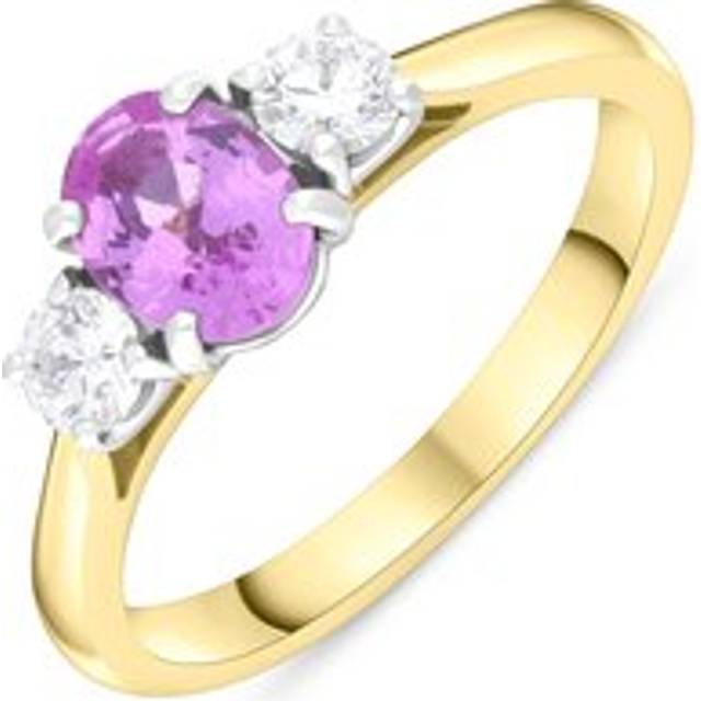 18ct Yellow Gold 0.93ct Pink Sapphire 0.33 Diamond Trilogy Ring - N