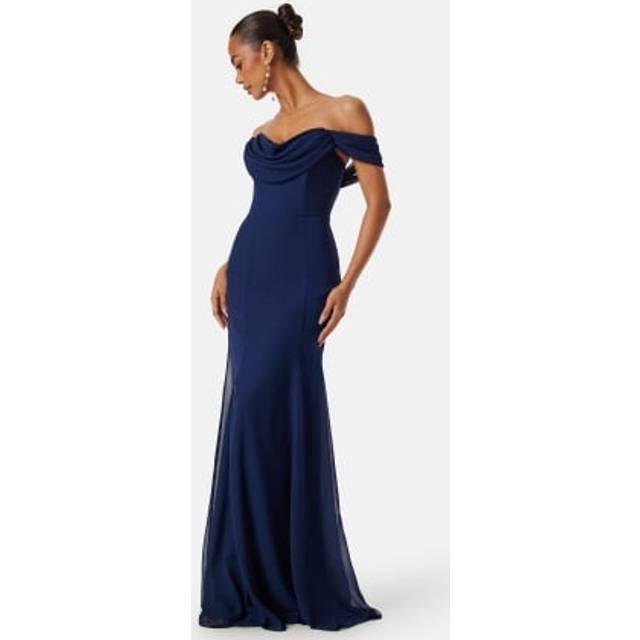 Goddiva Chiffon Off Shoulder Maxi Dress Navy XXL (UK18)