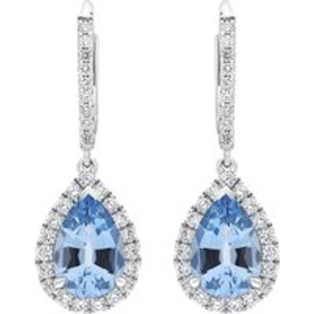 18ct White Gold 1.90ct Aquamarine 0.61ct Diamond Pear Cut Drop Earrings