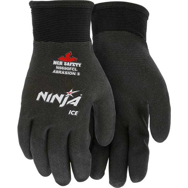 MCR Safety Gloves N9690FCL Ninja Ice Insulated Work Gloves 15-Gauge Black Nylon with Acrylic Terry Interior Fully Coated with HPT  Large  1