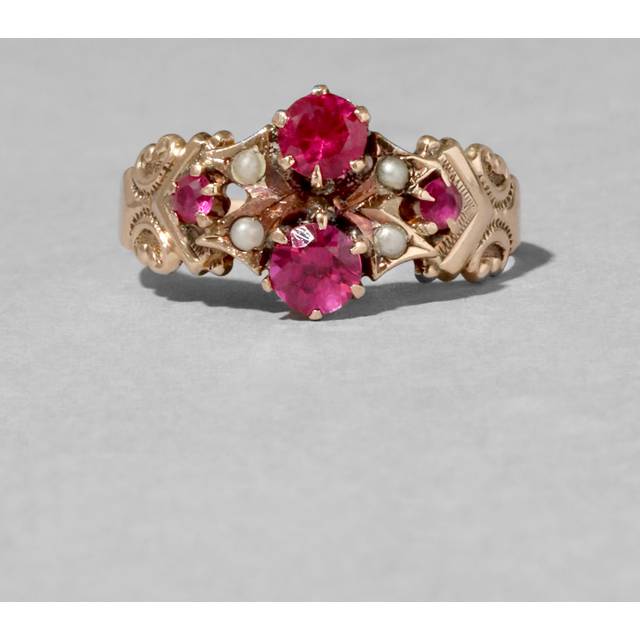 Alexis Bittar Antique 100S 10K Gold Hand Engraved Ruby & Seed Pearl Band Ring in Grey Size 8 | Statement Jewelry from Alexis Bittar (8)