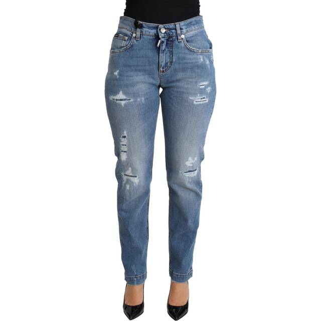 Dolce & Gabbana Blue Tattered Skinny Denim Cotton Blend Jeans - IT44|L
