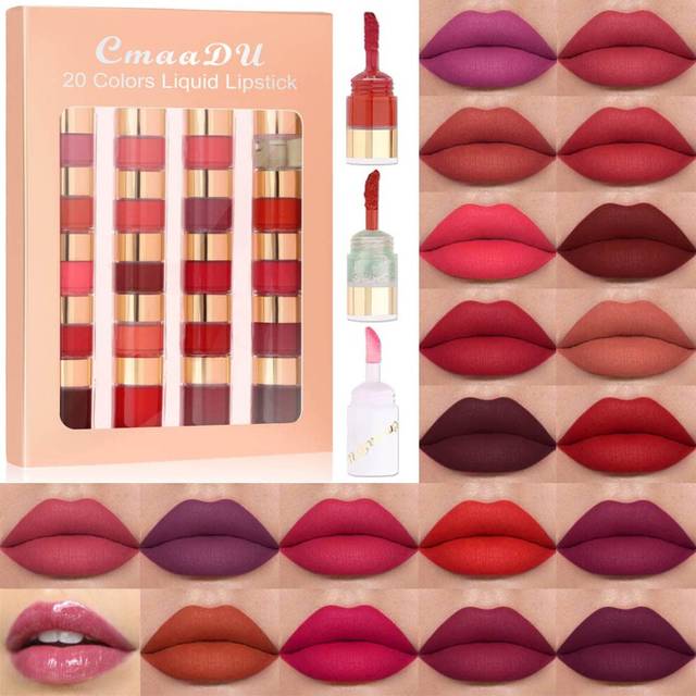evpct 20 Colors Liquid Matte Lipstick Set  Lip Stain Packs for Dark Skin Women Dark Red Mat Matt Long Lasting Original 24 Hour lipstick lapi