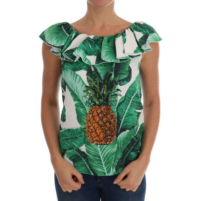 Dolce & Gabbana Elegant Sequined Pineapple Blouse - IT38|XS - Green
