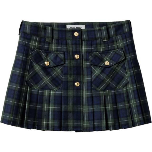 Miu Miu - pleated tartan miniskirt - women - Wool - 36 - Green
