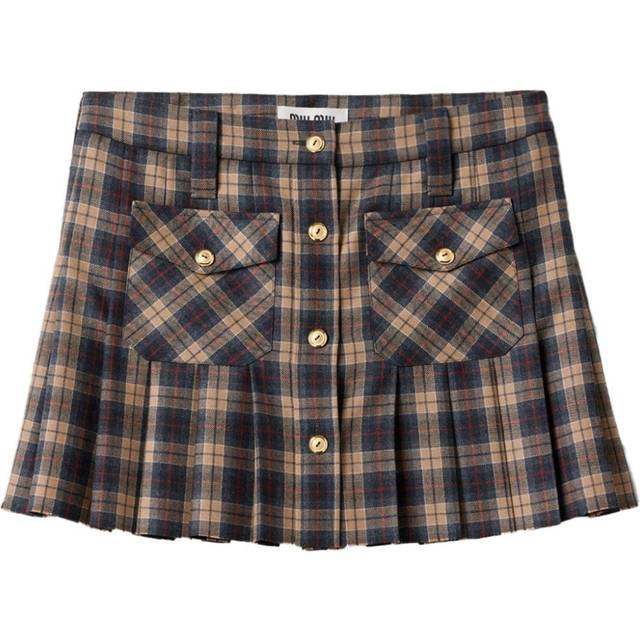Miu Miu - pleated tartan miniskirt - women - Wool - 42 - Brown