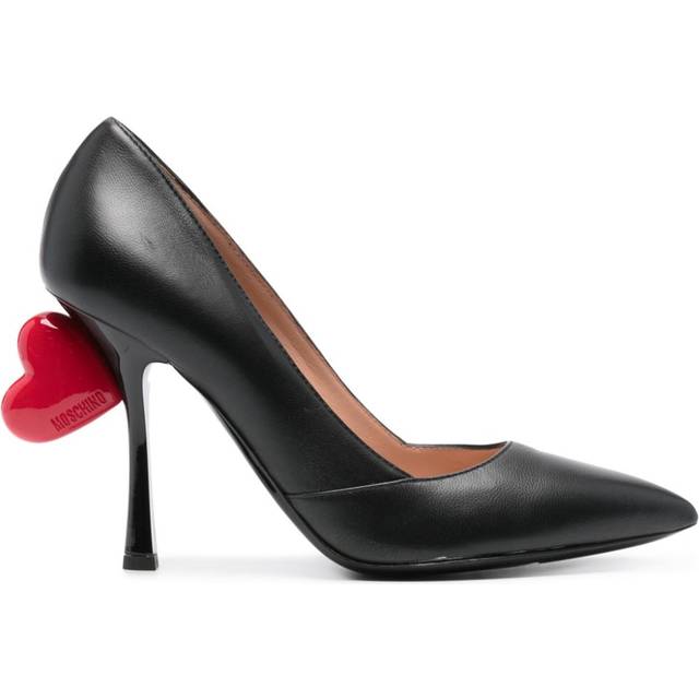 Moschino - 105mm heart-appliqué leather pumps - women - Calf Leather/Sheepskin/Calf Leather - 38 - Black