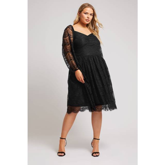 Yours London Curve Black Lace Sweetheart Skater Dress, Women's Curve & Plus Size, Yours London - 26-28