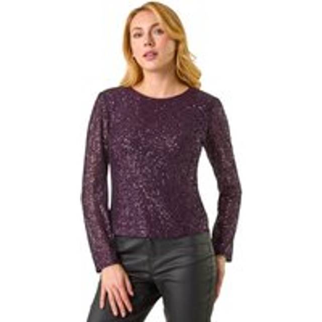 Sequin Long Sleeve Stretch Top - Purple - 18