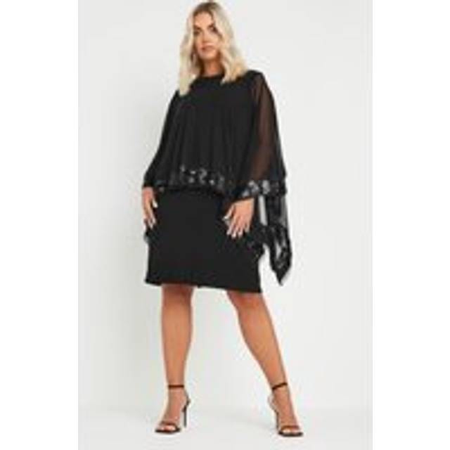 Yours Curve Black Sequin Trim Cape Dress, Women's Curve & Plus Size, Yours - 22-24