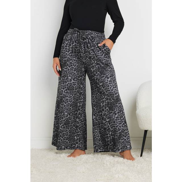 Yours Curve Grey Leopard Print Wide Leg Lounge Trousers, Women's Curve & Plus Size, Yours - 24