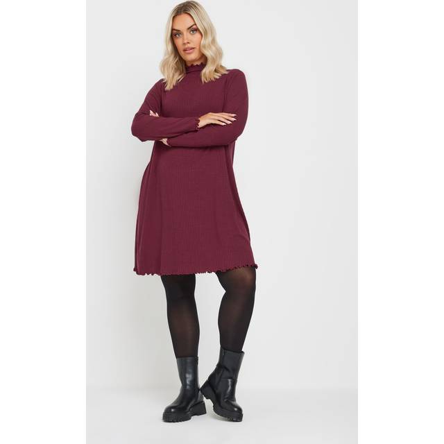Yours Curve Red Lettuce Edge Tunic Dress, Women's Curve & Plus Size, Yours - 20