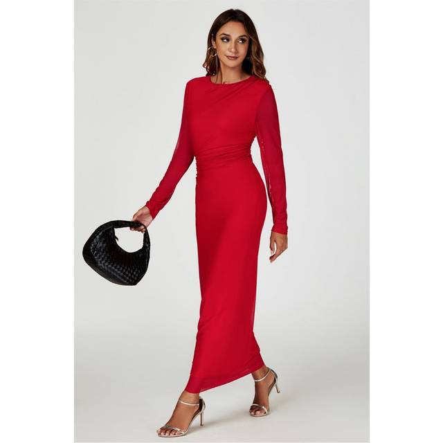 Long Sleeves Mesh Maxi Dress - Red