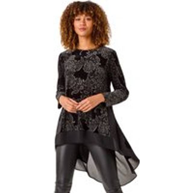 Velvet Chiffon Hem Tunic - Black - 14
