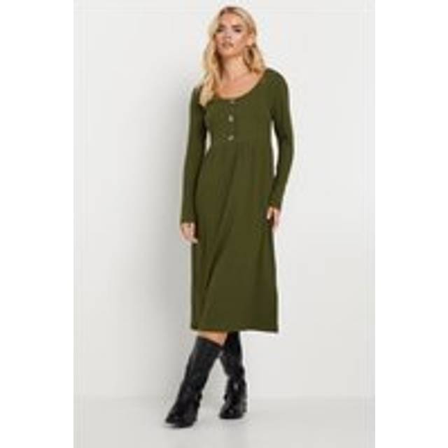 Pixiegirl Petite Khaki Green Ribbed Button Midaxi Dress 6 Pixiegirl | Petite Women's Midaxi Dresses