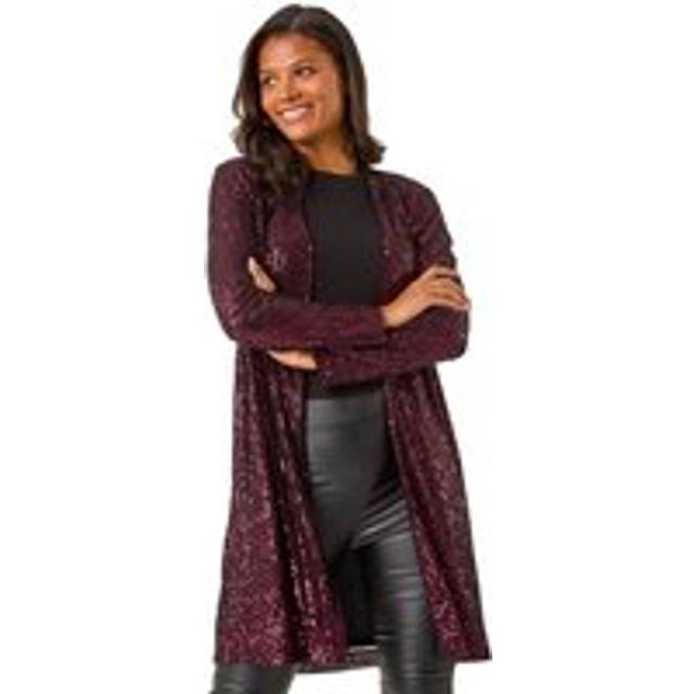 Roman Magenta Longline Sequin Stretch Jacket - Size 20