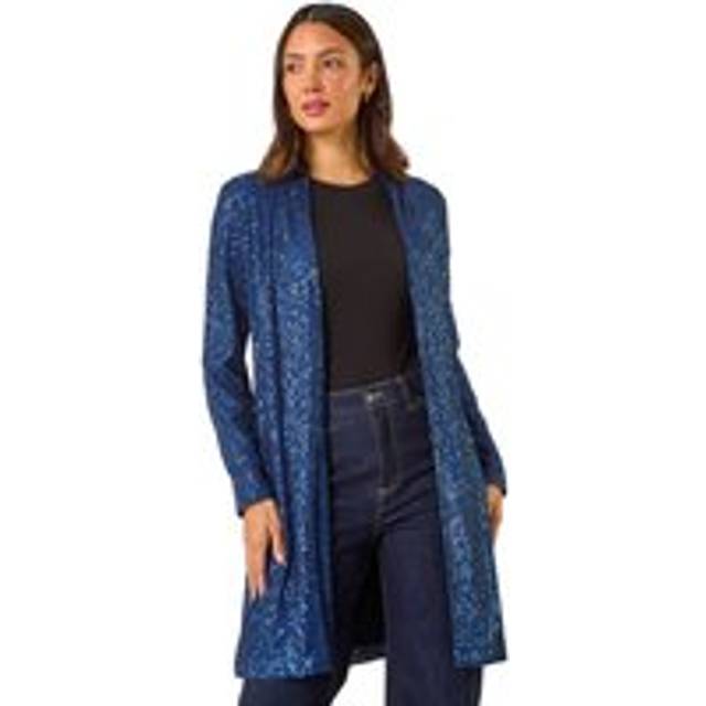 Roman Navy Longline Sequin Stretch Jacket - Size 18