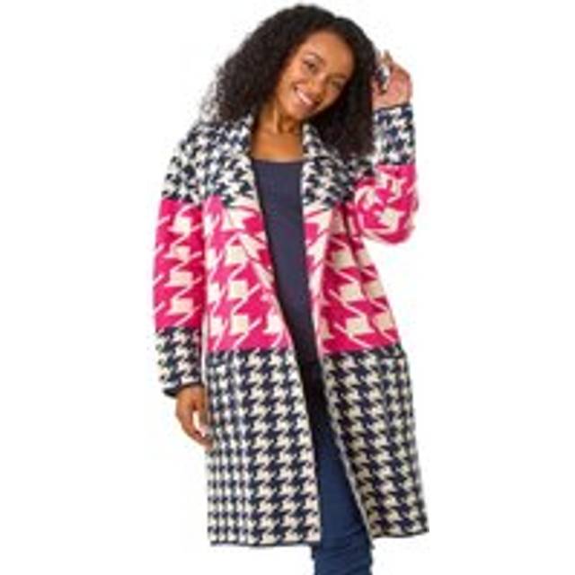 Roman Petite Pink Houndstooth Knit Coatigan - Size 12