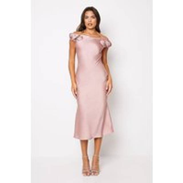 Coast womens slip dress mink handcrafted 3d rose shoulder midi