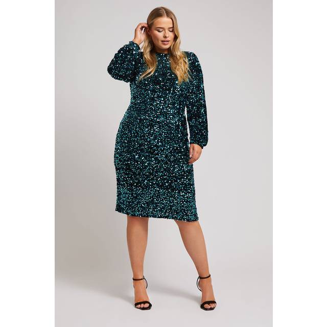 Yours London Curve Blue Sequin Velvet Shift Dress, Women's Curve & Plus Size, Yours London - 30-32