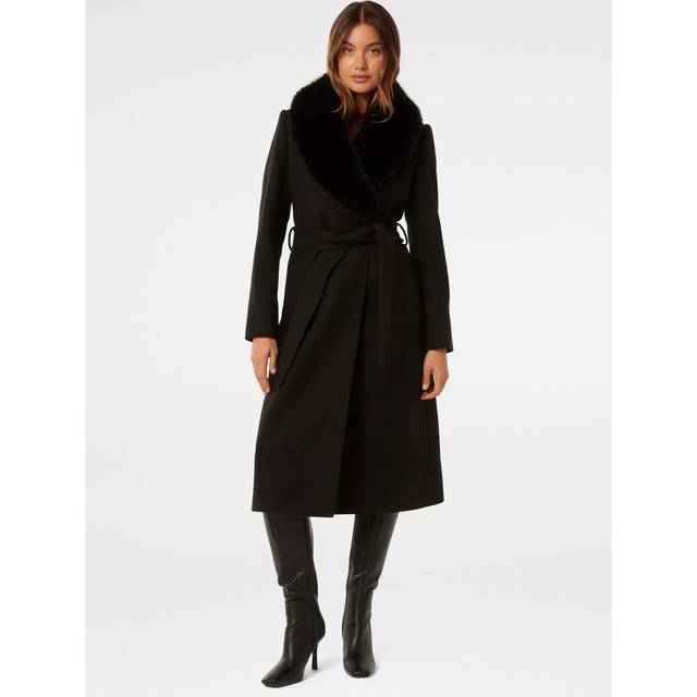 Forever New Monica Faux Fur Collar Wrap Coat