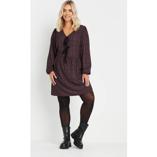 Limited Collection Curve Burgundy Red Check Bow Front Mini Dress, Women's Curve & Plus Size, Limited Collection - 14