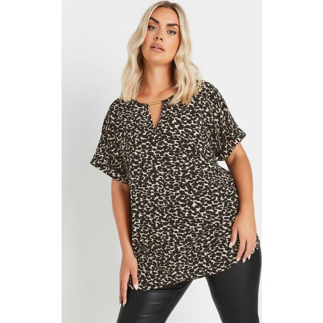 Yours Curve Black Leopard Print Metal Trim Blouse, Women's Curve & Plus Size, Yours - 30-32