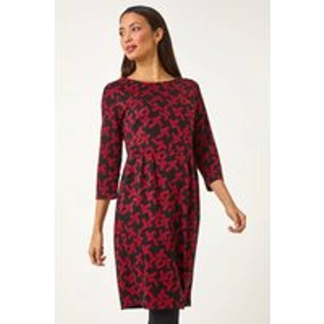 Geometric Pleated Pocket Shift Dress - Red - 14