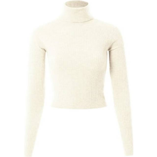 Womens Roll Neck Soft Mixed Rib Knit Jumper - Cream - M, Cream