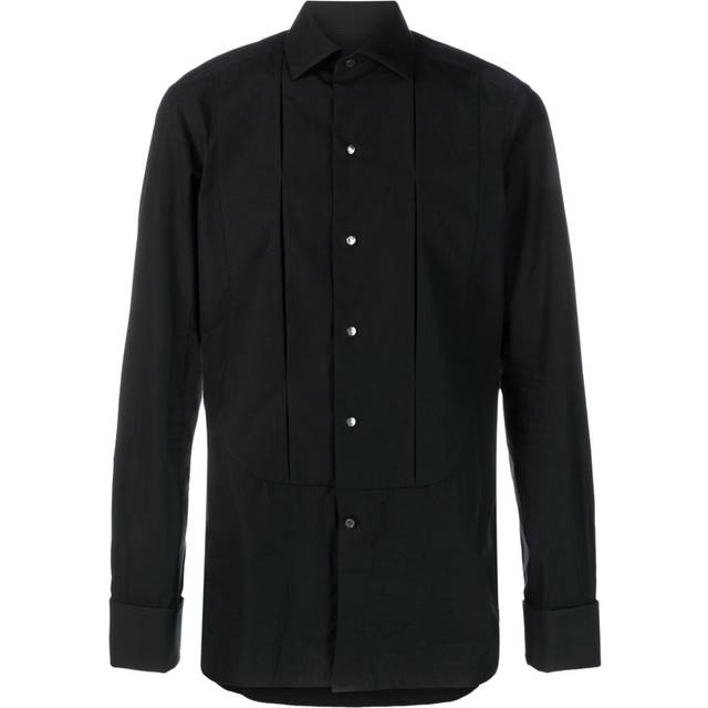 Zegna - bib collar buttoned shirt - men - Silk/Cotton - XXL - Black