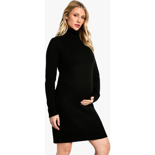 Womens Maternity Knitted Roll Neck Dress - Black - 8, Black