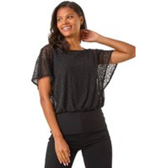 Burnout Print Bubble Hem Top - Black - 12