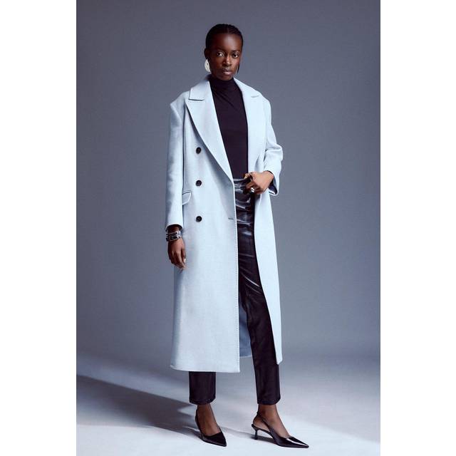 Italian Manteco Wool Blend Double Breasted Midi Coat - Light Blue