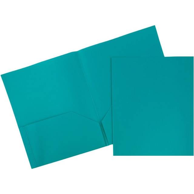 JAM PAPER Plastic 2 Pocket POP Folders - Durable School Folders - Teal Blue - Bulk 144/Box