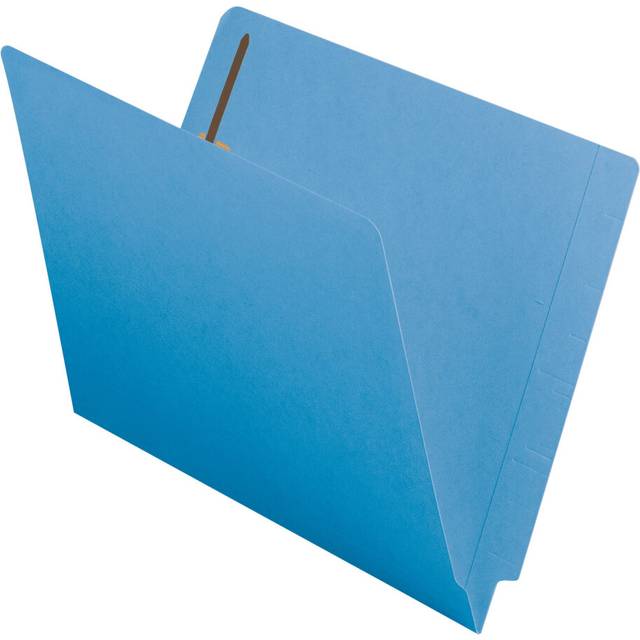 Smead End Tab Fastener File Folder  Shelf-Master Reinforced Straight-Cut Tab  2 Fasteners  Letter Size  Blue  50 per Box (25040)
