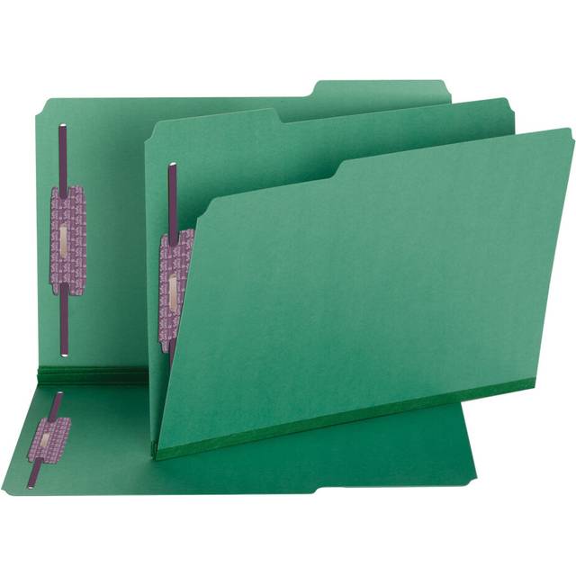 "Smead Pressboard Fastener File Folder with SafeSHIELD Fasteners  2 Fasteners  1/3-Cut Tab  2"""""""" Expansion  Legal Size  Green  25 per Box (19938)"