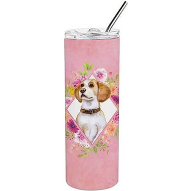 Caroline's Treasures Beagle Pink Flowers Double Walled Stainless Steel 20 oz Skinny travel-insulated-tumblers  Multicolor