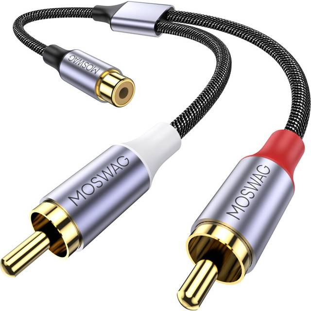 MOSWAG RCA RCA RCA cable branch 1 female to 2 Y cable RCA audio signal distribution compatible with game CD home HDTVs cable, splitter, male, female, svart