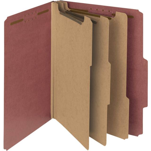 "Smead 100% Recycled Pressboard Classification File Folder  3 Dividers  3"""""""" Expansion  Letter Size  Red  10 per Box (14099)"