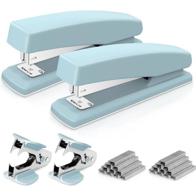 Deli Stapler  Desktop Stapler  2 Pack  Office Stapler  25 Sheet Capacity  Includes 2000 Staples and 2 Staple Removers  2 Pack  Blue