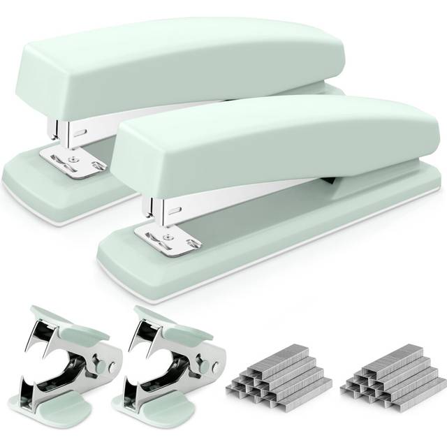 Deli Stapler  Desktop Stapler  2 Pack  Office Stapler  25 Sheet Capacity  Includes 2000 Staples and 2 Staple Removers  2 Pack  Green