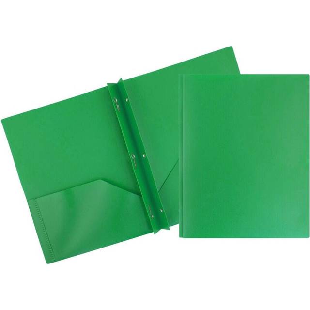 JAM PAPER Plastic 2 Pocket POP Folders - Durable School Folders with Metal Prongs Fastener Clasps - Green - Bulk 48/Pack