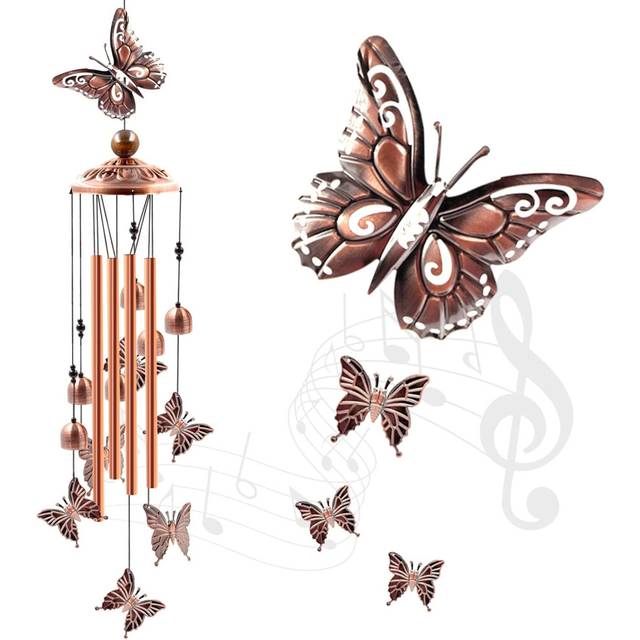Wind Chimes Outdoor Clearance, Butterflies Aluminum Tube Windchime with S Hook,Patio Garden Decor, Housewarming Gift.