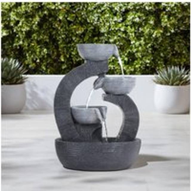 Solar-Powered Outdoor Water Fountain Rockery Decor - Natural - One Size