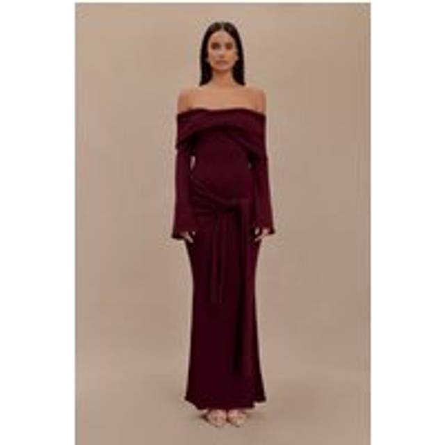 Cameron Off Shoulder Tie Maxi Dress - Merlot - L