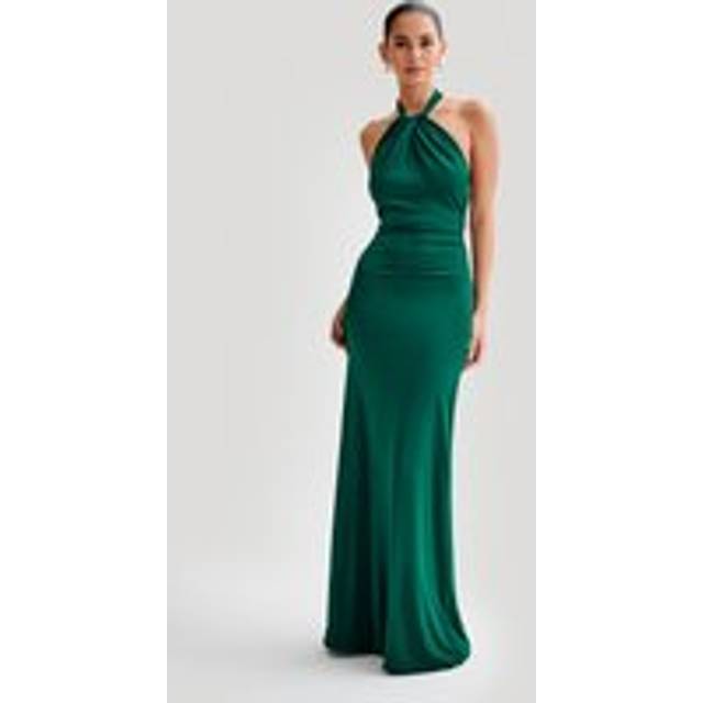 Elyna Slinky Halter Maxi Dress - Forest Green - 3XL
